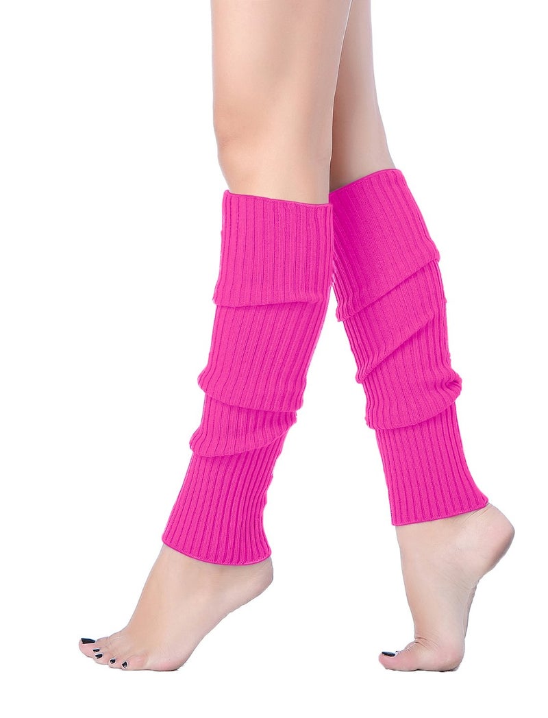 v28 Women 80s Party Warm Costume Marathon Knit Long Socks Leg Warmers(T46-Hotpink) - Image 1